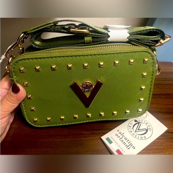 Valentino Orlandi Handbags - NWT Valentino Orlandi Lime Green Studded Crossbody Bag Camera bag